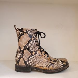 Frye Veronica Snakeskin Lace Up Combat Boots